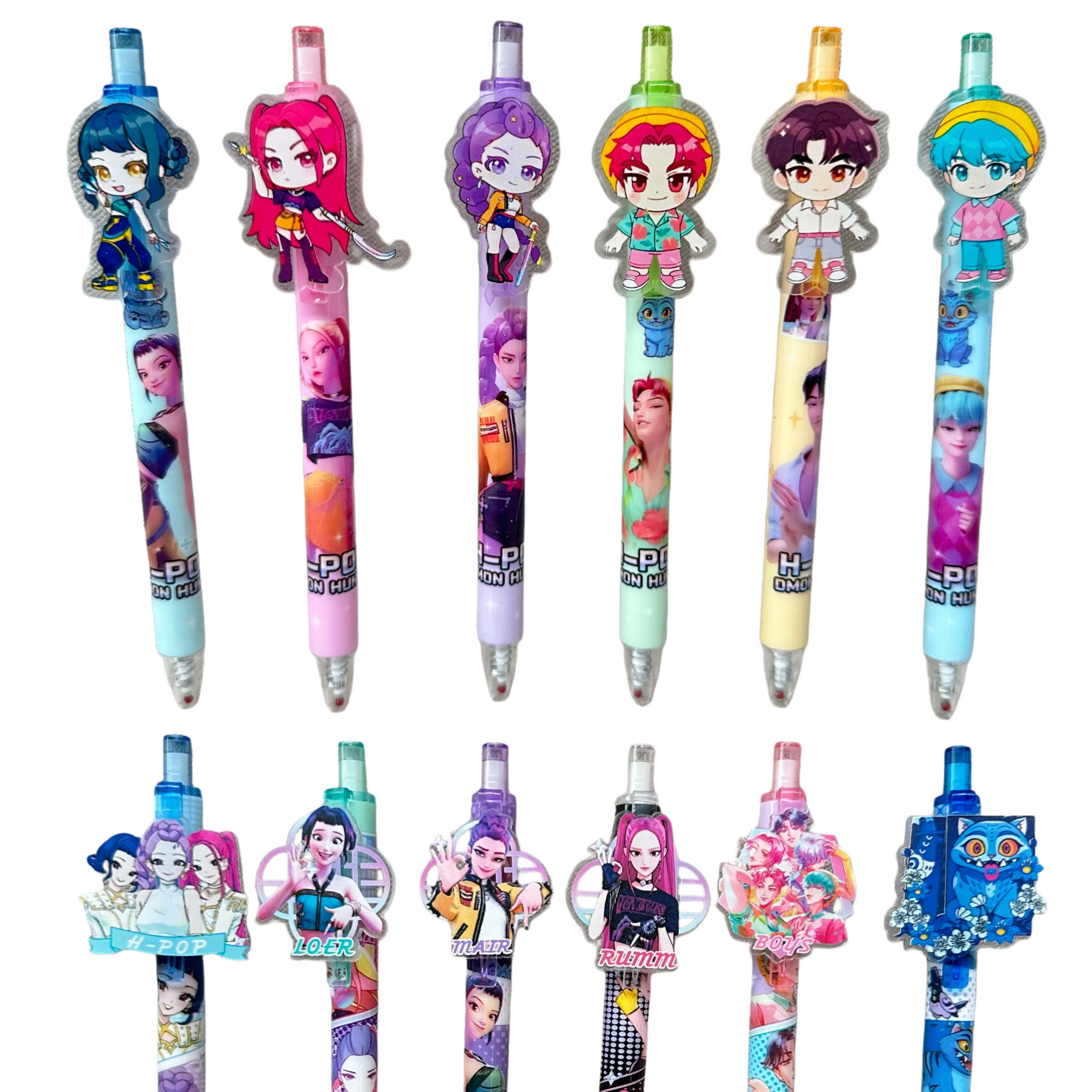 Stylos gel à dessin animé 0,5 mm encre noire rétractables, stylos mignons anime, papeterie kawaii pour l'école, fournitures de bureau, cadeau pour enfants et adolescents