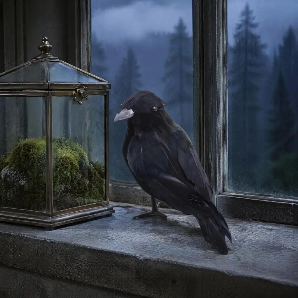 Theme Event Accessories Realistic Black Crow Halloween Decor Feathered Raven Figurine Artificial Bird Ornament for Haunted House