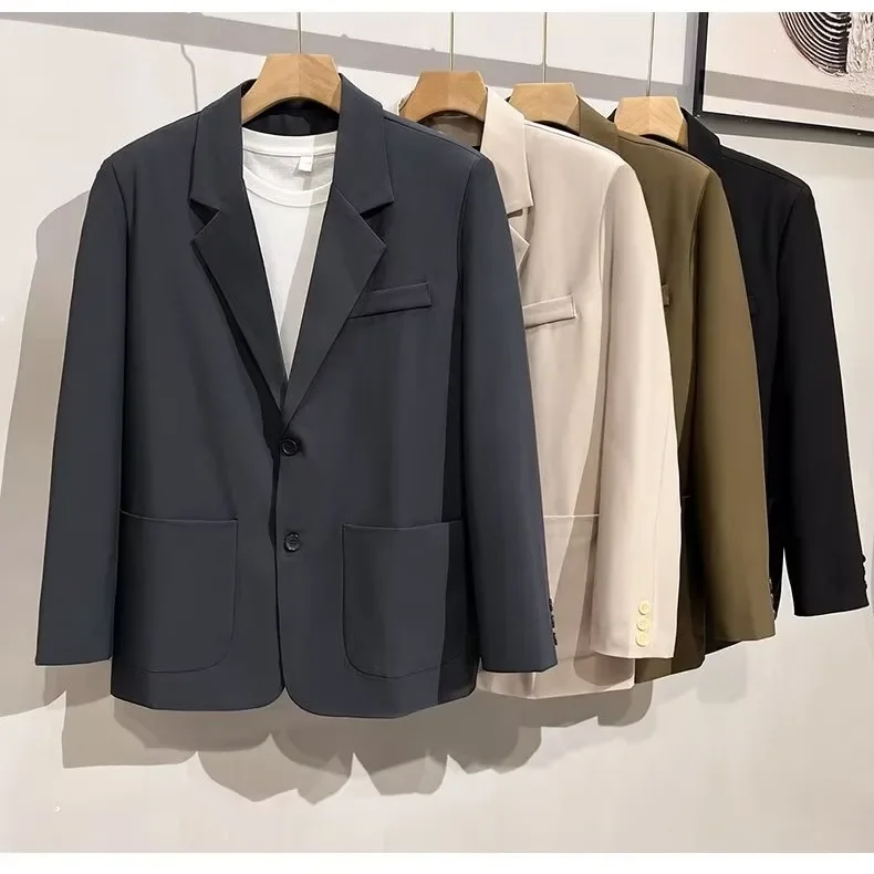 Moda Trendy erkekler rahat Blazer keten gevşek takım elbise ceket gri haki kahverengi siyah ceket iş ofis damat düğün S-4XL