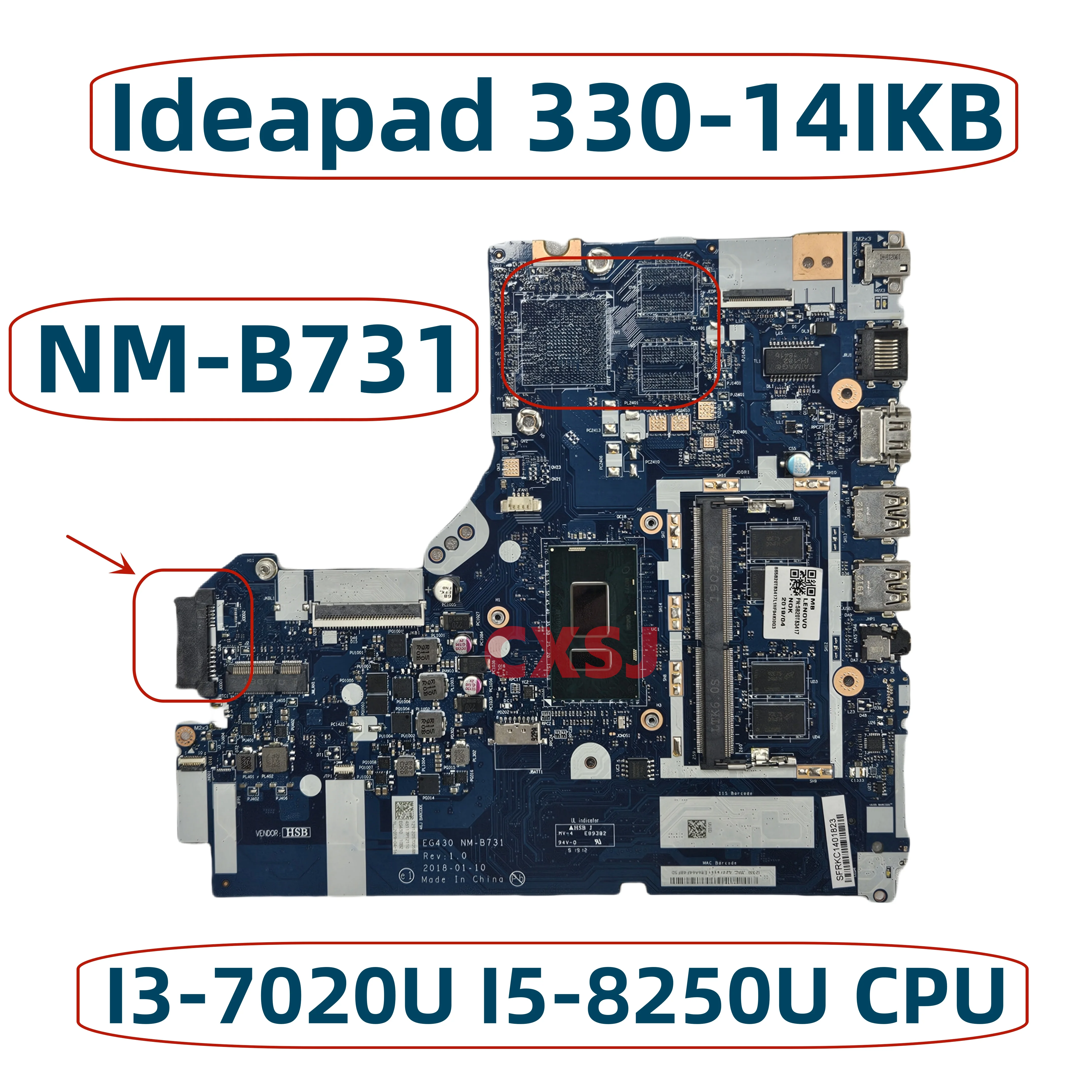 EG430 NM-B731 For Lenovo Ideapad 330-14IKB Laptop Motherboard With 3867U I3-7020U I5-8250U CPU UMA 4G RAM DDR4 100% Work