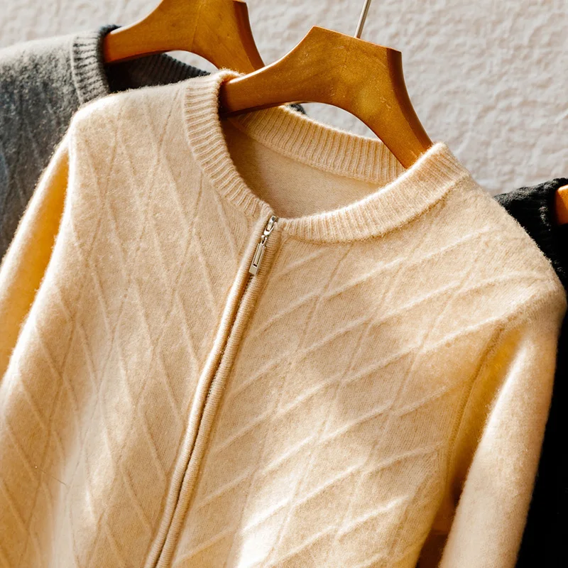 Fall/Winter New Men's V-neck Wool Knitted Cardigan Long Sleeve Leisure 100% Pure Wool Jacket Sweater