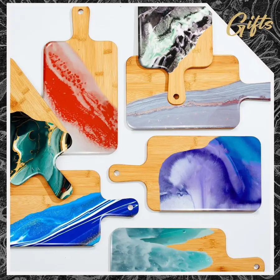 10個入り 木製まな板 ハンドル付き 15.7 x 7.8インチ 竹製 サービングボード キッチン用 チョッピングボード ピザ、パン、チーズ用