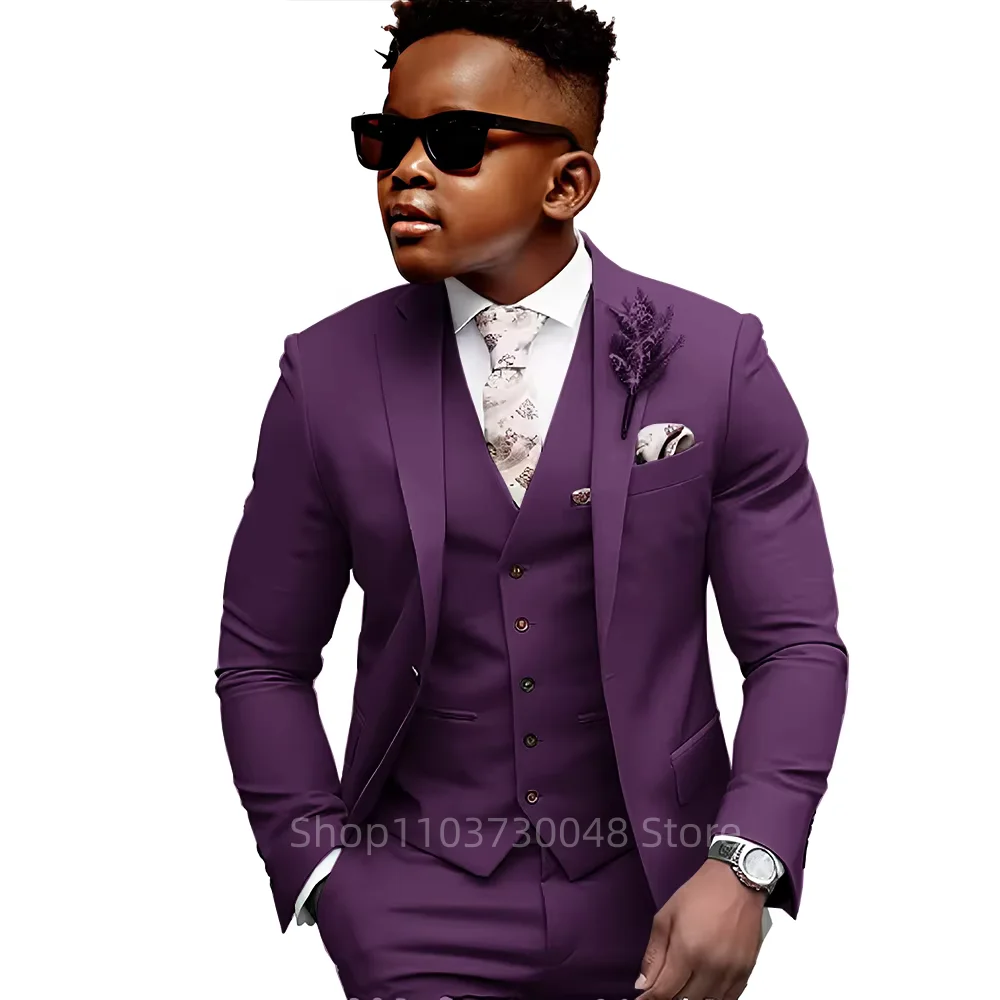 Elegant Solid High Quality Slim Fit Boy Suits Single Breasted Notch Lapel Blazer 3 Piece Jacket Pants Vest Set for Kids Party