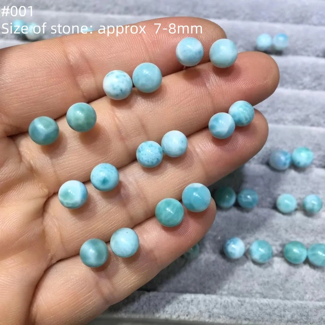 1Pair Fengbaowu Natural Stone Dominican Republic Larimar Earring Stud Small Sphere Ball 925 Sterling Silver Jewelry Gift Women