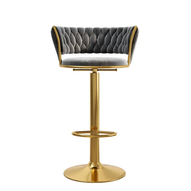 Modern Tufted Velvet Swivel Bar Stool, cadeira nórdica, metal dourado, cadeira confortável, mobília doméstica, alta qualidade, designer