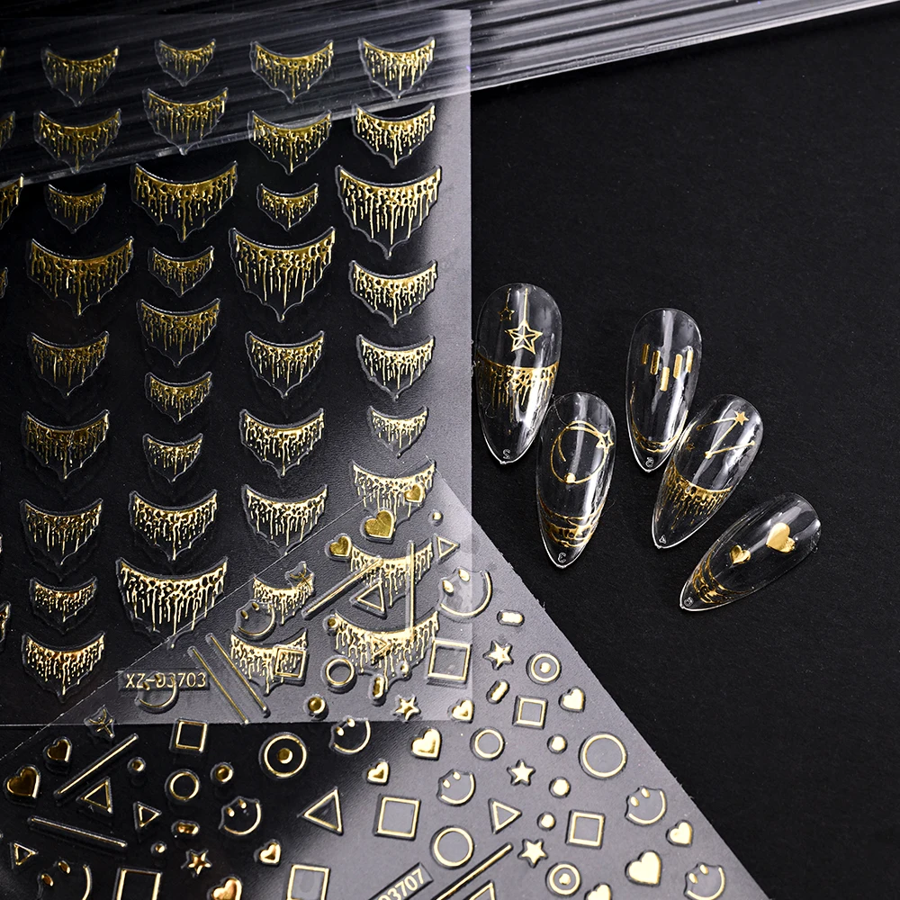 1Pcs 3D Silver Gold Tassels Nail Stickers Speciality Waterfall French Design Adhesive Decals Sparkle Manicure NewYear Decoration