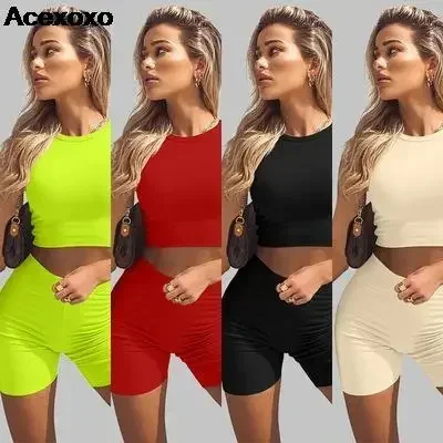 

Summer new sexy casual fashion solid color tank shorts set