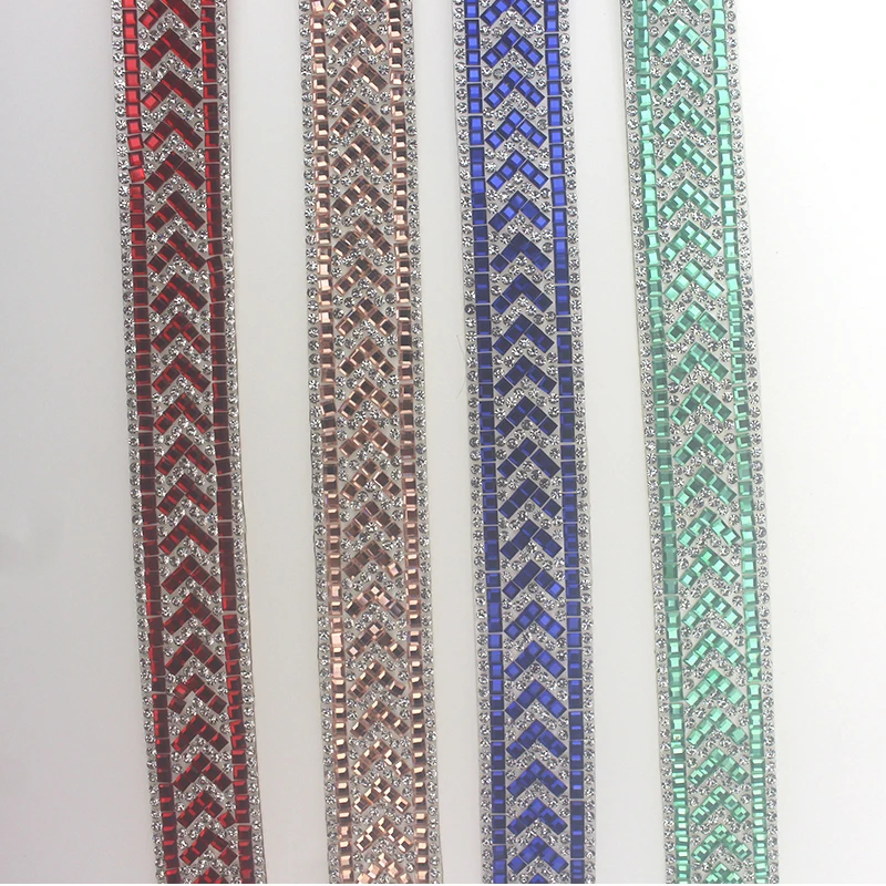 1 Yard Hot Fix Rhinestone Glass Ribbon Crystal Motif Trim Tape Heat Transfer DIY Trimming Decorative Clothing Accessories YY118