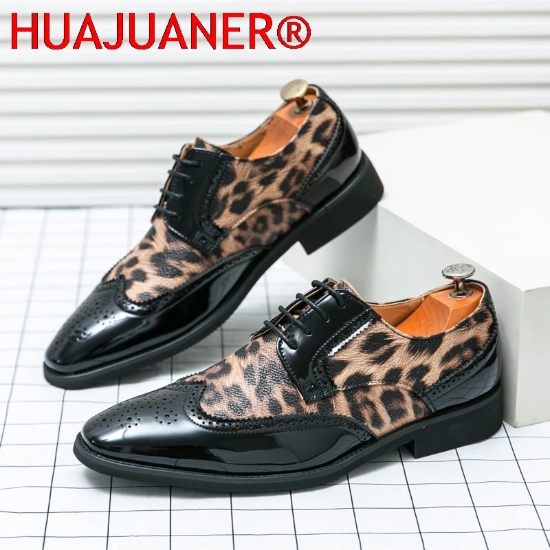 

Мужские формальные туфли-броги большого размера с леопардовым принтом на шнуровке, деловые модельные туфли для свадьбы и жениха, удобная кожаная обувь для свадебной вечеринки