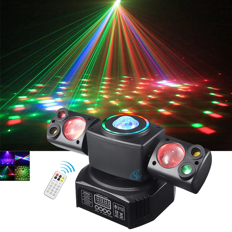 Mini LED Double Head Laser Beam Moving Head Light Stage Lighting Remote Control With Colorful Magic Ball For DJ Sound Party