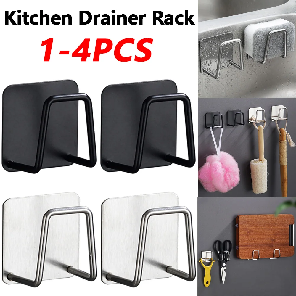 

1-4pcs Kitchen Sponge Drain Rack Shelf Stainles Steel Soap Drying Sink Storage Holder Bathroom Self Adhesive Organizer Hooks 선반