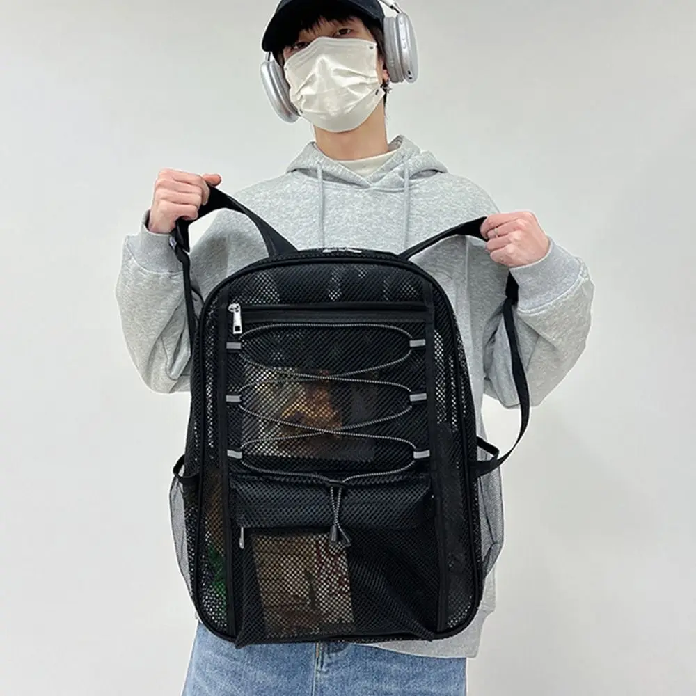

Portable Fitness Training Bag Multi-compartment Zipper Closure Mesh College Student Backpack Breathable Shoulder Strap