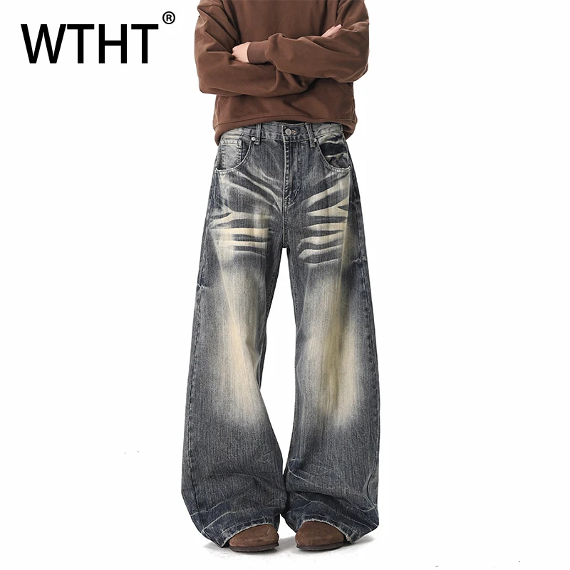 

WTHT Vintage 2026 Summer Men's Graffiti Do Old Design Denim Pants Fashion American Style High Street Loose Jeans Male 2A2809