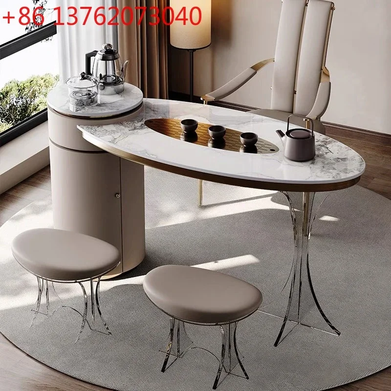 Natural luxury stone balcony small tea table Modern Italian light luxury imported rock slab Kung Fu tea table
