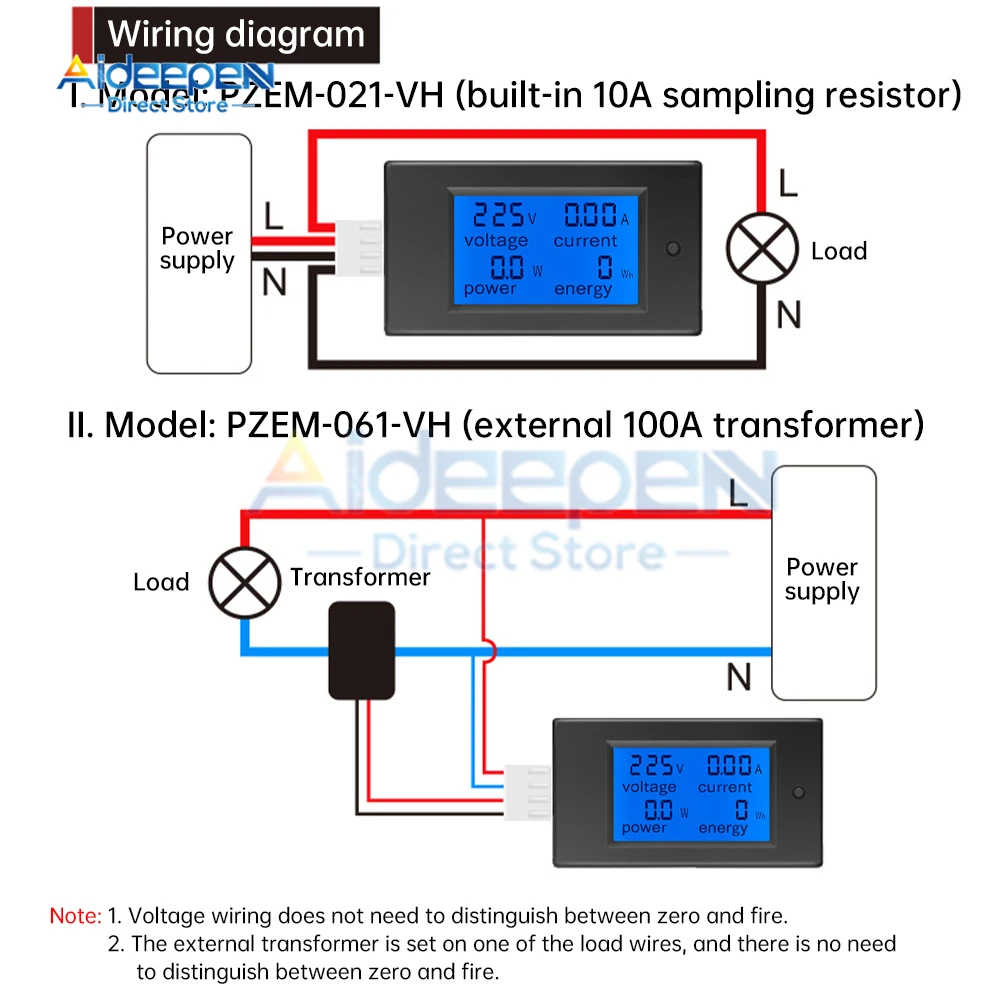 Multi-function Voltmeter Ammeter Power Energy Meter LCD Digital AC Wattmeter Electric Tester AC 80-260V 10A 100A 0-9999kWh