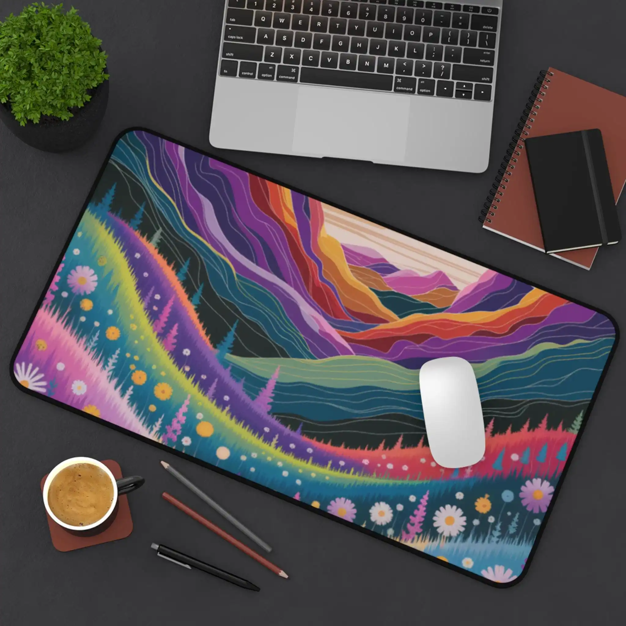 Colorful Mountain Scenery Deskmat, A Boon for Nature Lovers, A Vibrant Artistic Desk Mat or Office Gift Kawaii Desk Pad Mousepad