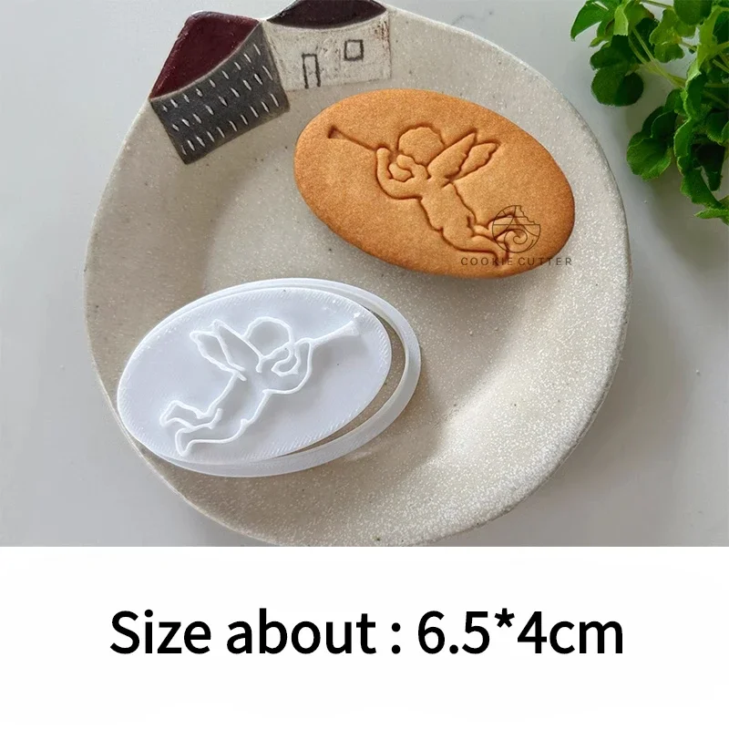Vintage Nordic Cupid Shape Cookie Stamp & Cutter Oval Cupid Biscuit Mold Fondant Baking Tool Creative Cake Party Decoration Tool