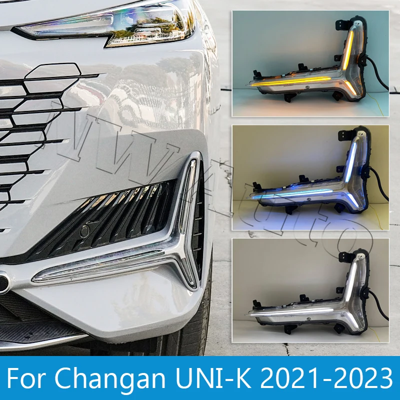 Car Led DRL For Changan UNI-K UNIK 2021-2023 Daytime Running Fog Light with Turn Signal Lamp Accessories Front bumper light