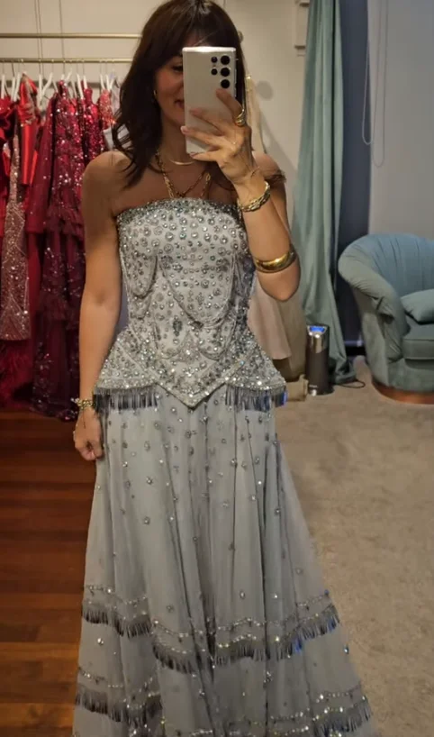 Vestidos de noche personalizados con votos de talla grande, cristales hechos a mano, cuentas, borlas, largo hasta el suelo, sin tirantes, sin mangas, vestidos de medianoche