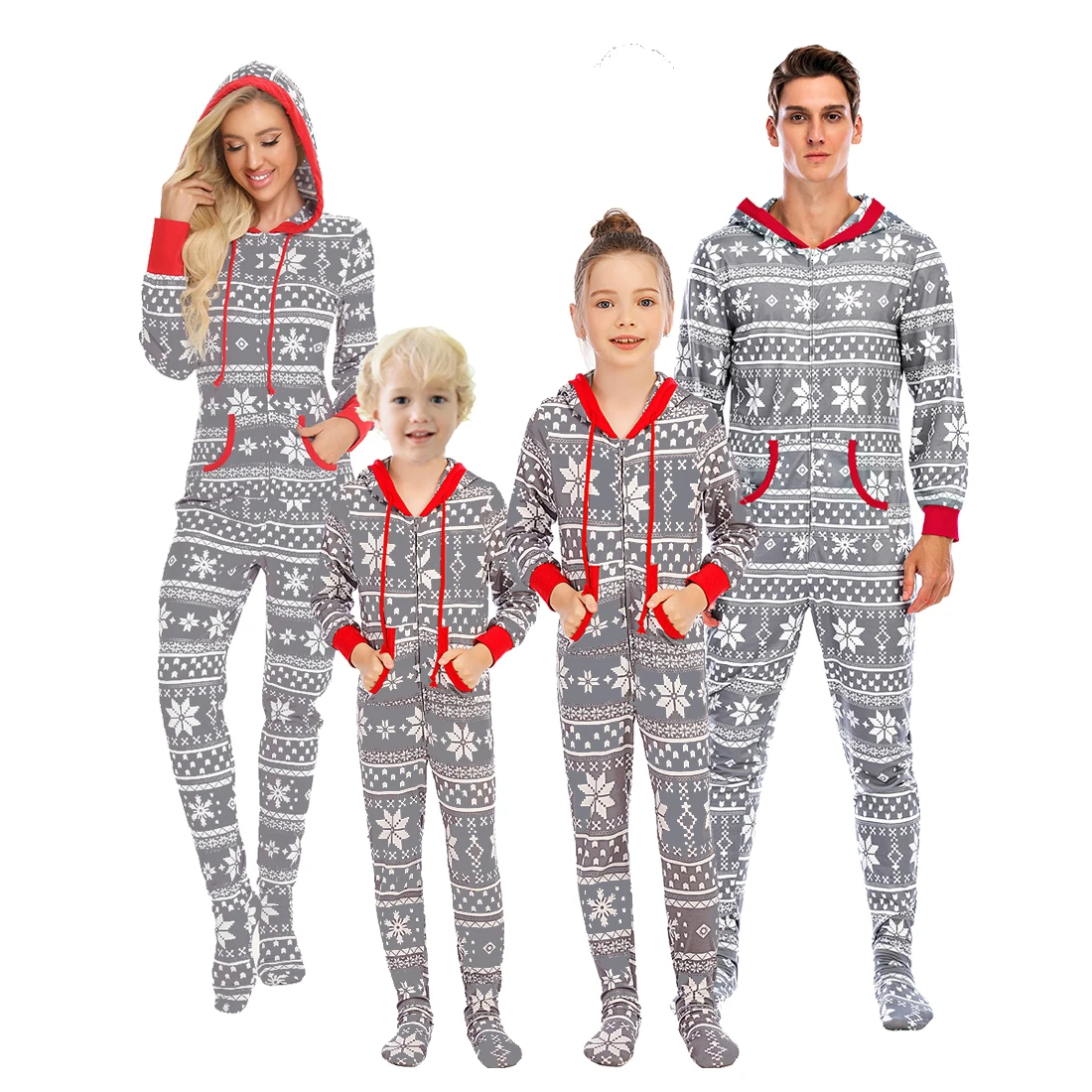 parent-children clothing Hooded long sleeves One-Piece  Family Christmas Halloween Pajama Set boys and girls Zipper printed suit