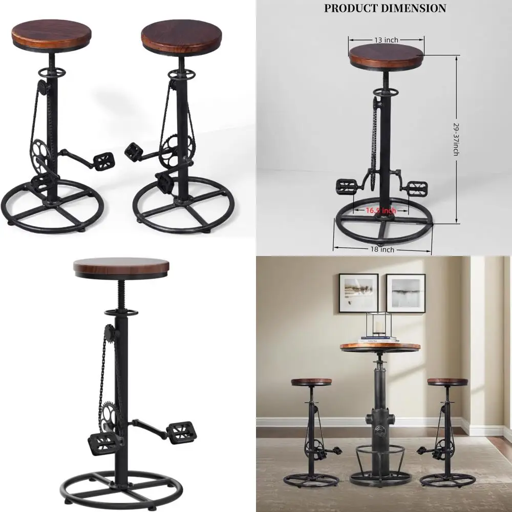Vintage Swivel Bar Stools with Bike Pedal Footrest - Extra Tall Adjustable Kitchen Island Chairs