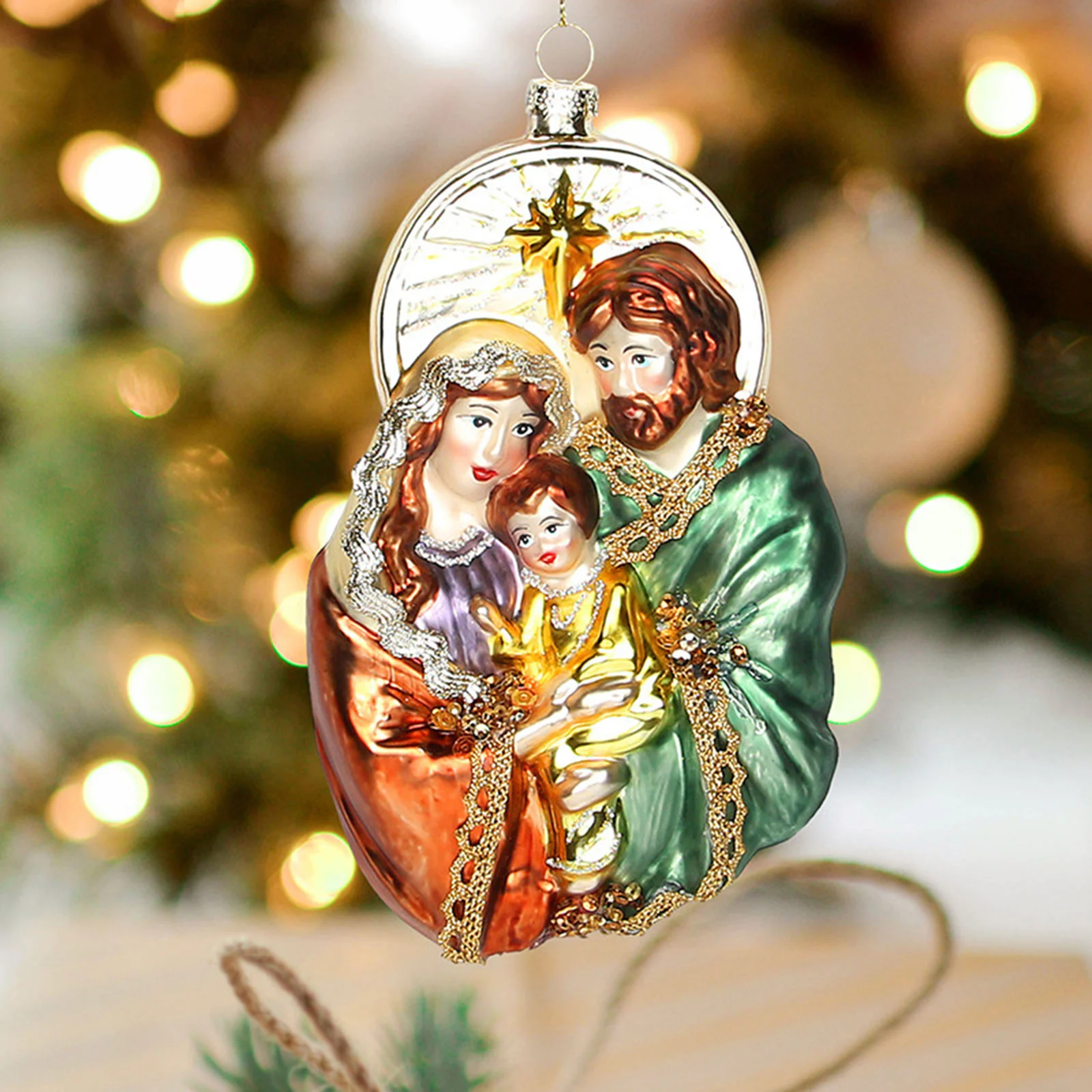 Christmas Tree Decoration Glass Religious Saint Joseph Holy Family Mary