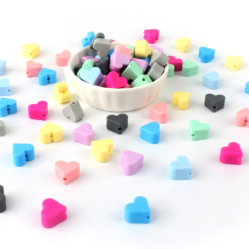 10pcs Mini Heart Silicone Beads Focal Loose Beads Colourful Jewelry Beads DIY Bracelets Pendant Accessories For Jewelry Making