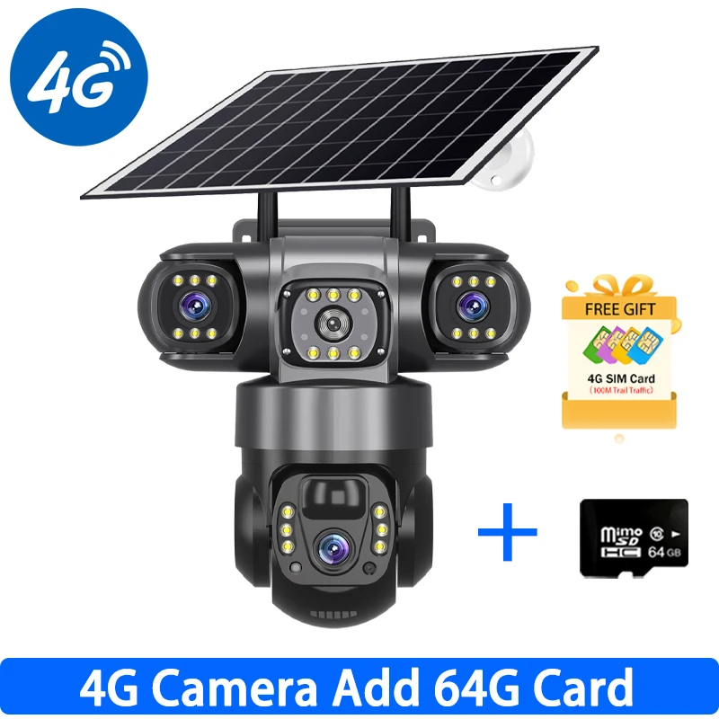 Drie lenzen camera op zonne-energie 4G 6K 12MP buitenbeveiliging IP-camera's kleur nachtzicht IP66 waterdichte huisbewaking - afbeelding 1