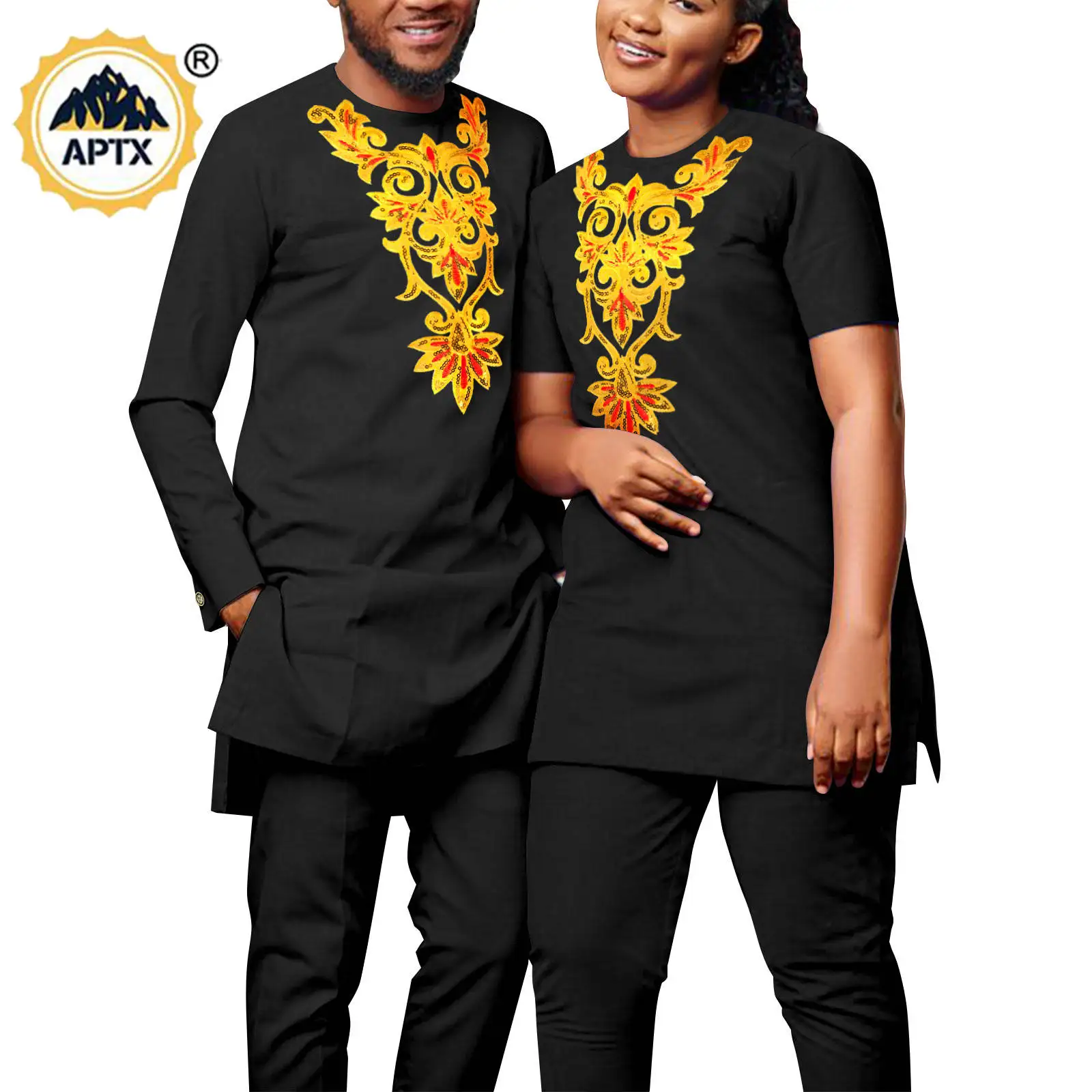 African Clothing Dashiki Men Top Shirt and Pants Sets Matching Outfits for Couples Bazin Riche Wedding Suits Outwear Y23C061