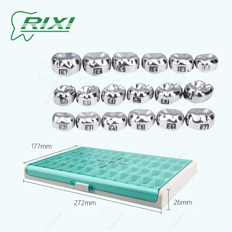 

RIXI 48Pcs Stainless Steel Dental Kids Crowns Set Sizes E2 to E7 With Case Dental Instrument For Temporary Crown Restoration