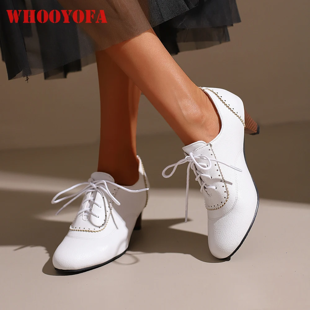 

2025 Совершенно новые классические белые, черные женские туфли-оксфорды на среднем каблуке, школьные женские туфли телесного цвета, маленькие большие размеры 32 43 46 50