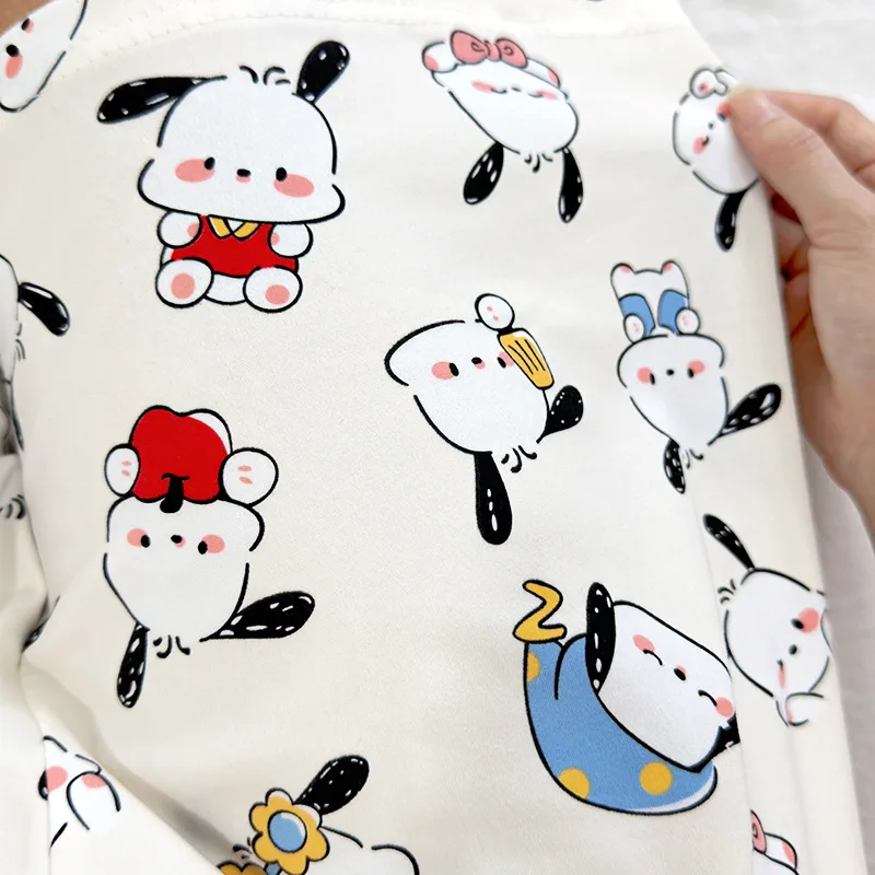 Pochacco Pajama Pants Anime Cartoon Cute Sleepwear Women Trousers Wide-leg Hot Pants Shorts Milk Fiber Smooth Elastic Home Dress