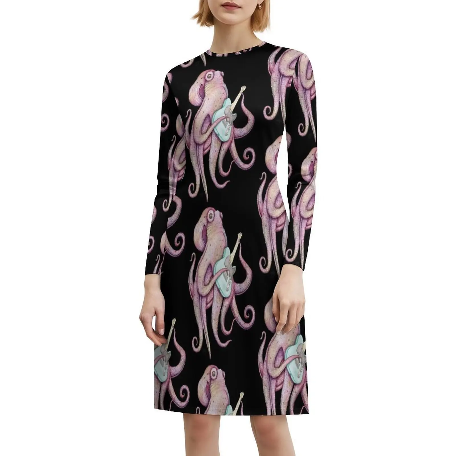 فستان بوهيمي عتيق من Polah-The Ax Welding Octopus-Purple بأكمام منتفخة أو خيارات بدون أكمام للنساء فستان الأخطبوط #6