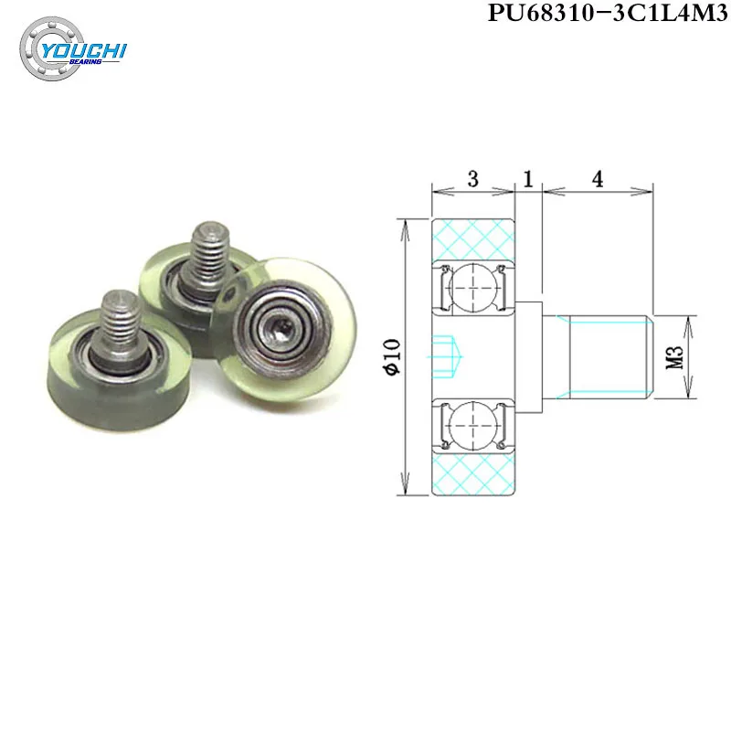 

10pcs OD 10mm PU Bolt Roller With M3 Screw And 683z Bearing 10x3xM3 PU68310-3C1L4M3 Polyurethae Soft Rubber Coated Wheel Pulleys