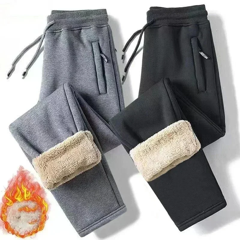 

Winter Men's Cotton Tight Pants Wool Lining Thick Lambskin Knitted Sweatpants Casual Pants Male Factory Work Pants