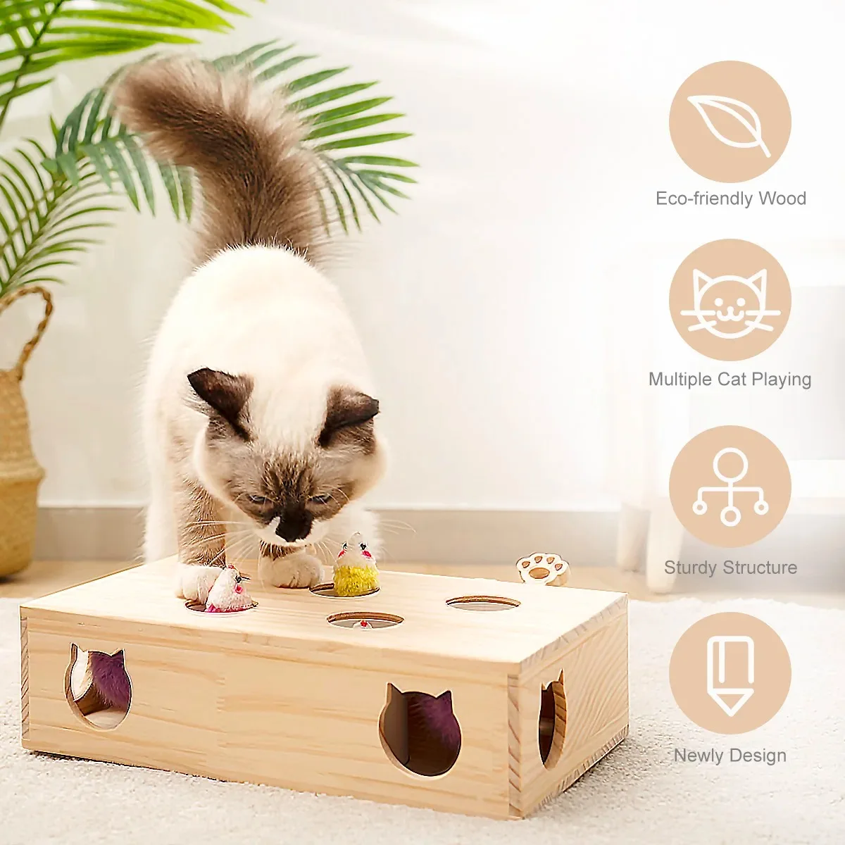 Cat Hunt Puzzle Toy Funny Wooden Maze Pet Hit Hamster Catch Bite Interactive Toys With 5-holed Mouse Holes Cats Toy Pet Supplies