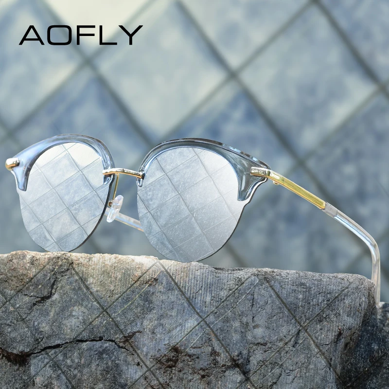 AOFLY-Lunettes de soleil miroir polarisées sans bords pour femmes, lunettes de soleil de conduite rondes pour femmes, protection UV400, mode dames, marque de luxe