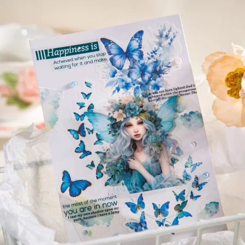 عبوة ملصقات لصبغ الفراشة ، كولاج مزهر ، لوازم مواد ، قصاصات يدوية الصنع ، كتاب كتابة كتيب القصاصات ،-75x50 ، زهرة: 20