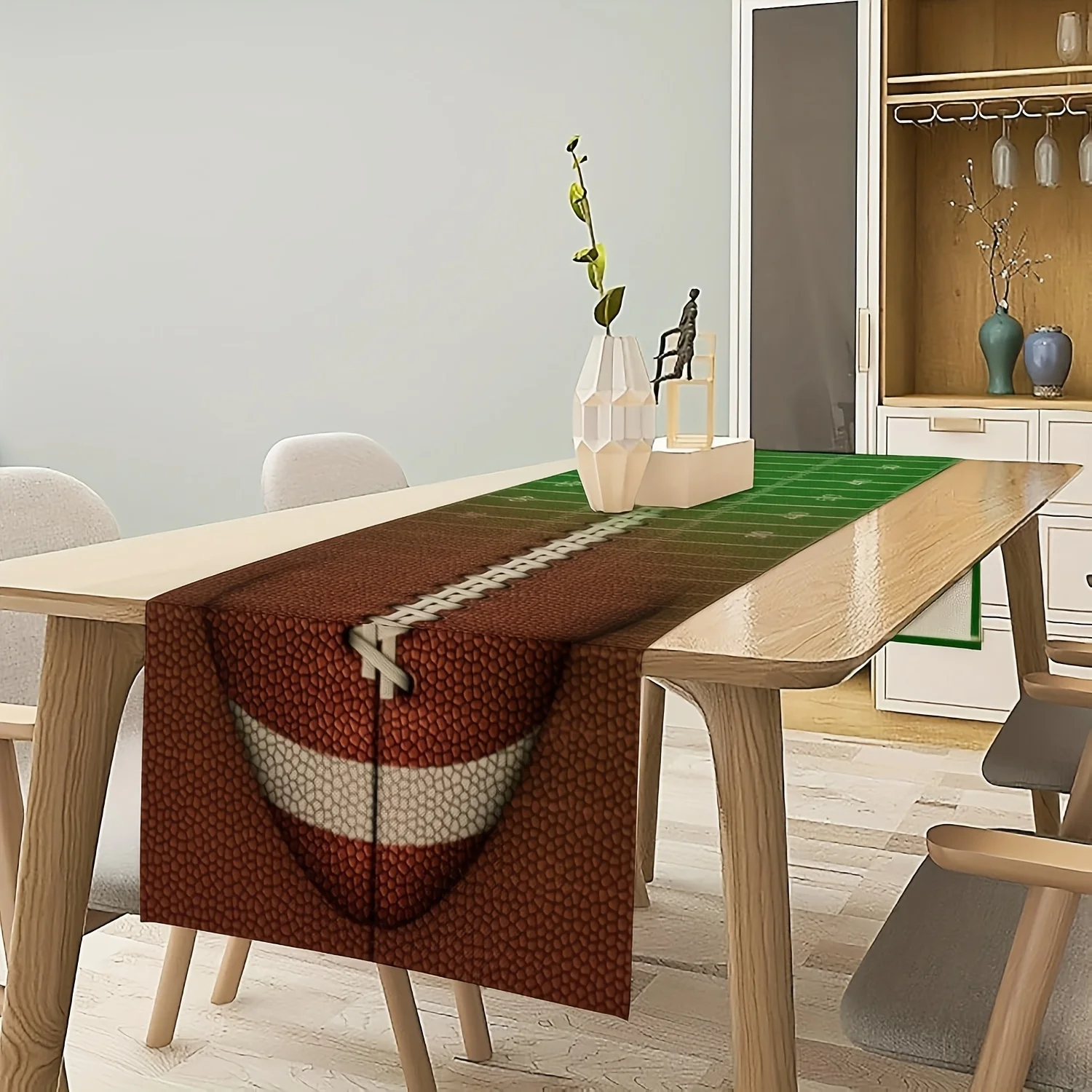 1 Piece Green Baseball Table Runner, Suitable for Farmhouse, Indoor, Kitchen, Celebrations, Table Decoration, Restaurant and Banquet Decoration Supplies