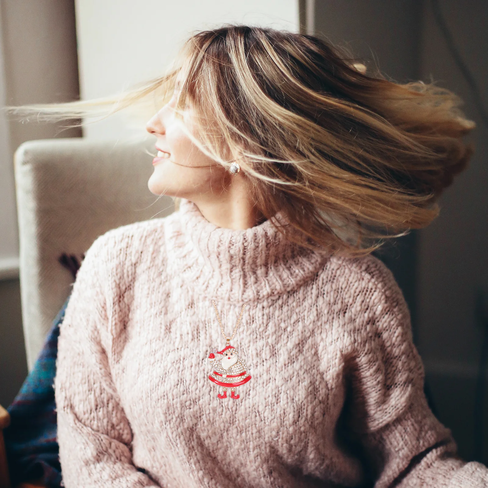 1 個クリスマスネックレスサンタクロースセーターチェーンパーティージュエリークリスマスネックレス女性ファッションセーターネックペンダント