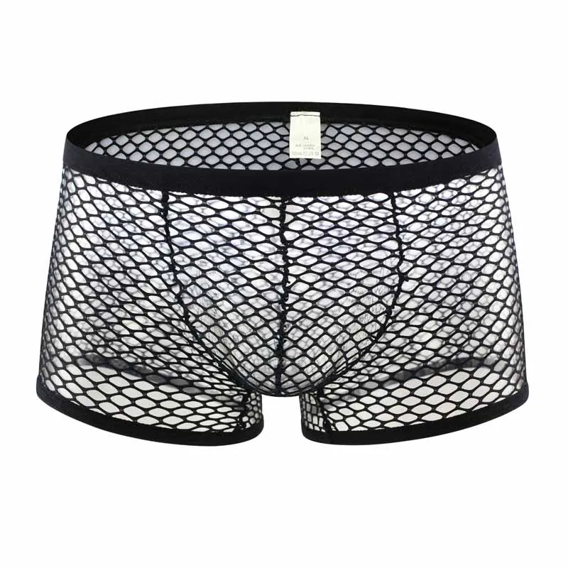Men\'s Summer Mesh Holes Underpants Underwear Boxershorts Breathable Hombre Hole Sexy Transparent Panties Shorts Lingerie