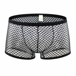 Men's Summer Mesh Holes Underpants Underwear Boxershorts Breathable Hombre Hole Sexy Transparent Panties  Shorts Lingerie