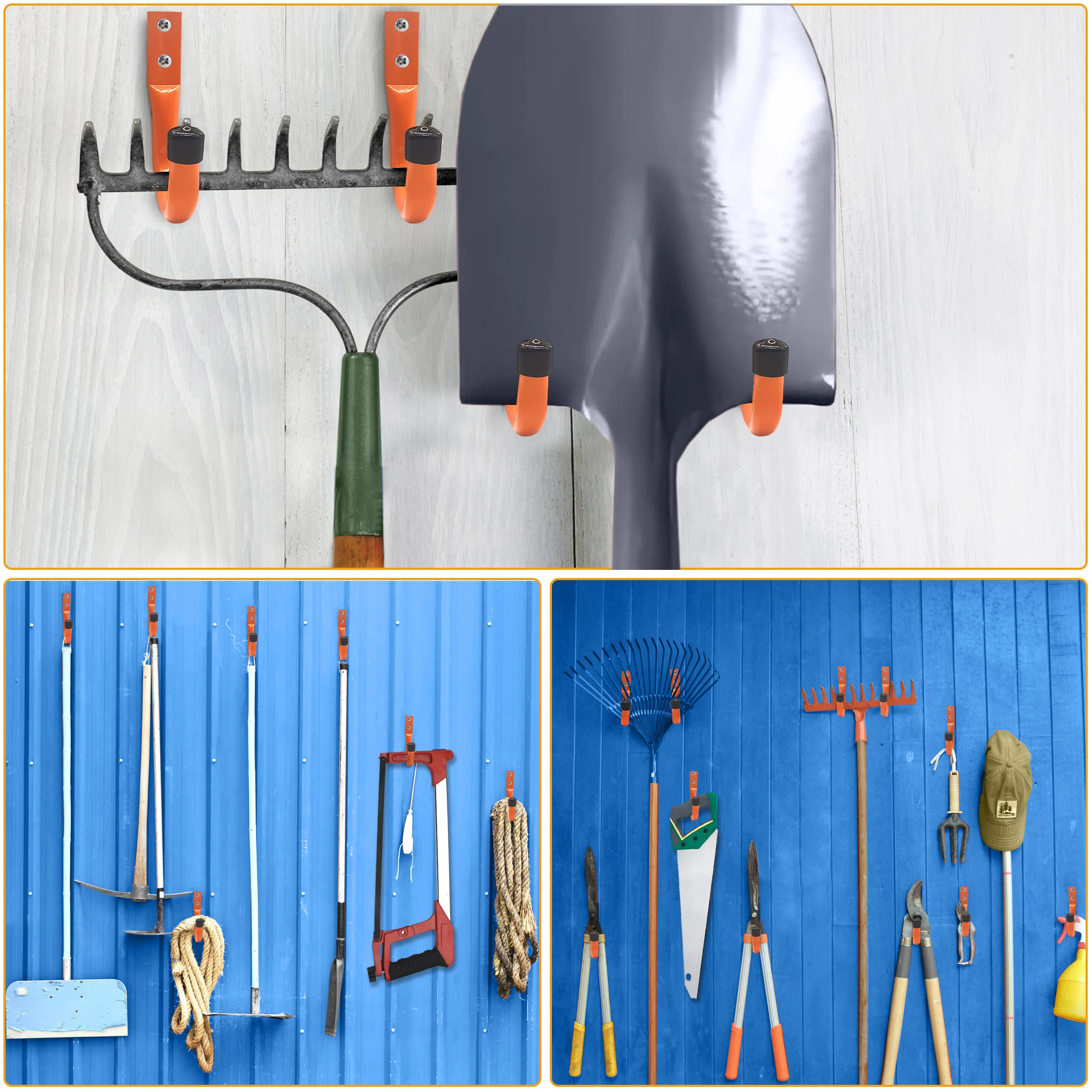 6PCS New Orange Anti-slip Garage Wall Hooks Heavy Duty Metal Utility Hangers for Bicycle Ladders Garden Tools Organizer - view 5