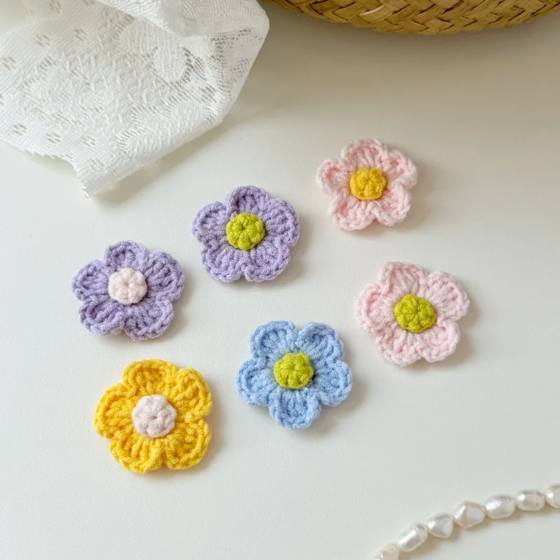 

5pcs/lot Knitted Wool Flower For DIY Shoes And Hats Handicrafts Sewing Clothes Headgear Hair Clips Decorative Accessories