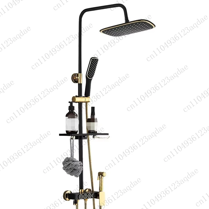 

Shower Set Premium Black and Gold 4-Button Bathroom Stainless Steel Shower Faucet