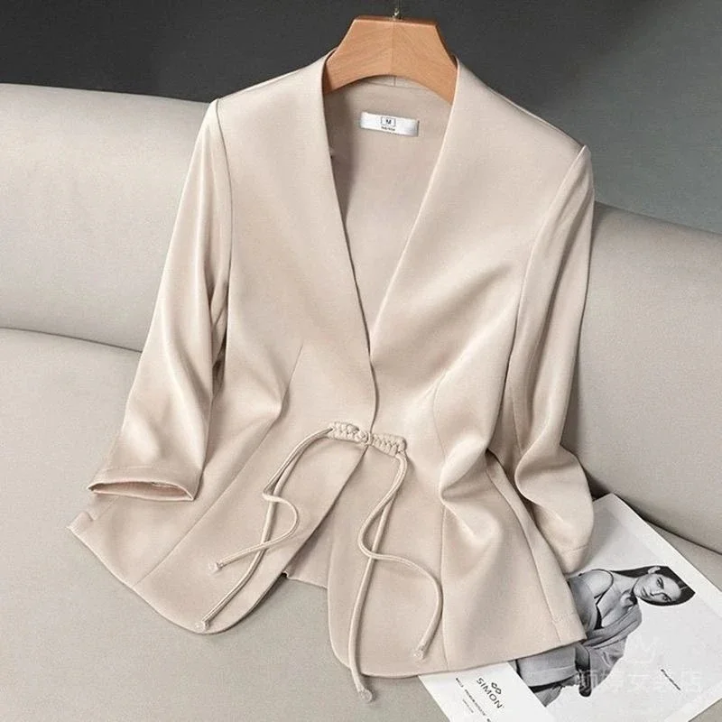 

Short Temperament Suit Jacket With Three Quarter Sleeves 2025 Summer New Style Thin Style Chinese Style Small and Slim fit Suit