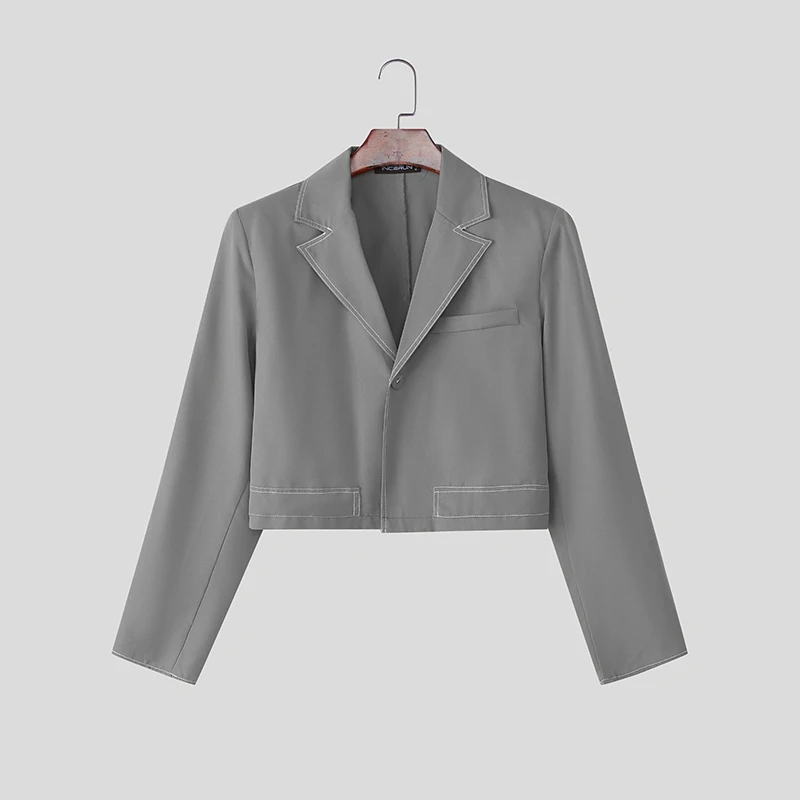 

INCERUN мужской пиджак в стиле пэчворк с лацканами и длинным рукавом на одной пуговице, повседневный мужской костюм, уличная одежда, элегантный модный тонкий пиджак в корейском стиле