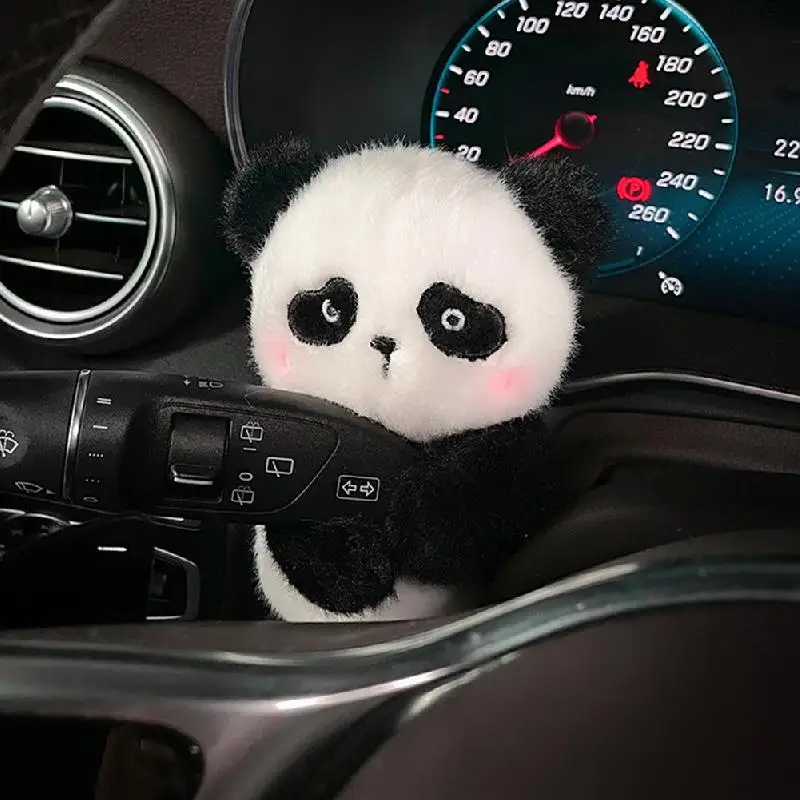 Car Plush Doll Ornaments Cute Panda Doll Column Shifter Turn Signal Wipe Lever Decoration Accessories For Tesla Mercedes Benz