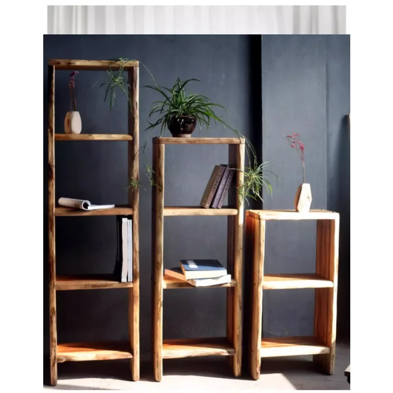 Bookshelf Log Antique Shelf Shelf Display Rack Silent Style B & B Display Shelf Solid Wood Storage Rack Storage Rack