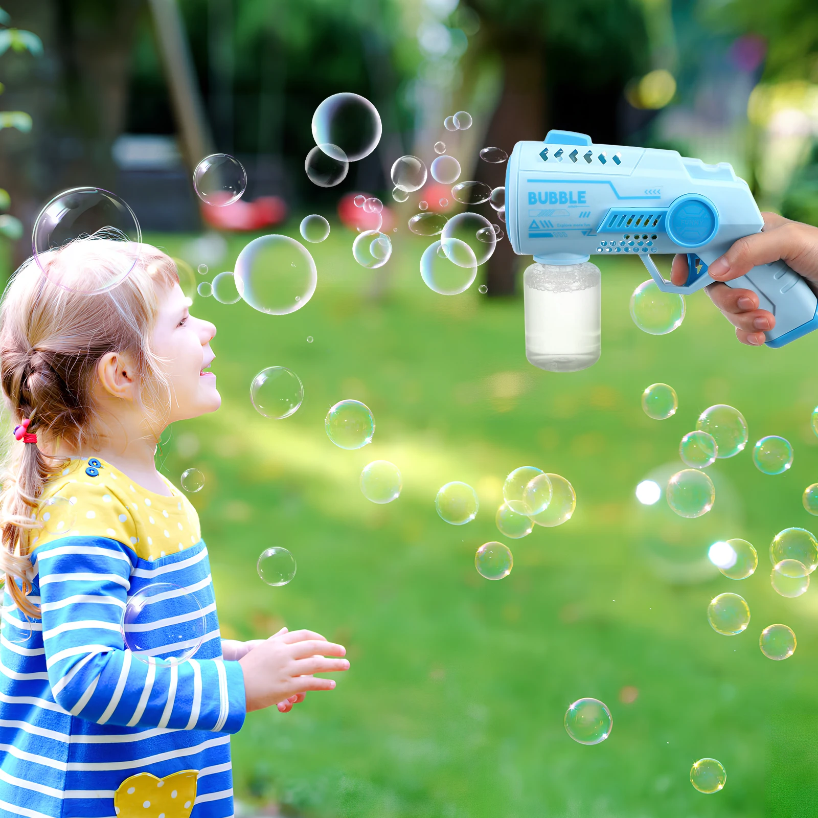 Máquina automática de burbujas para niños y adultos, forma cuadrada, diseño atractivo, portátil, ligero, cumpleaños, bodas